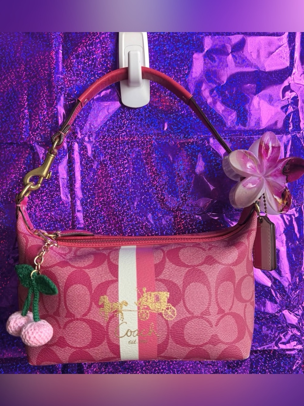 Vintage Coach Pink Logo-Print Shoulder Bag